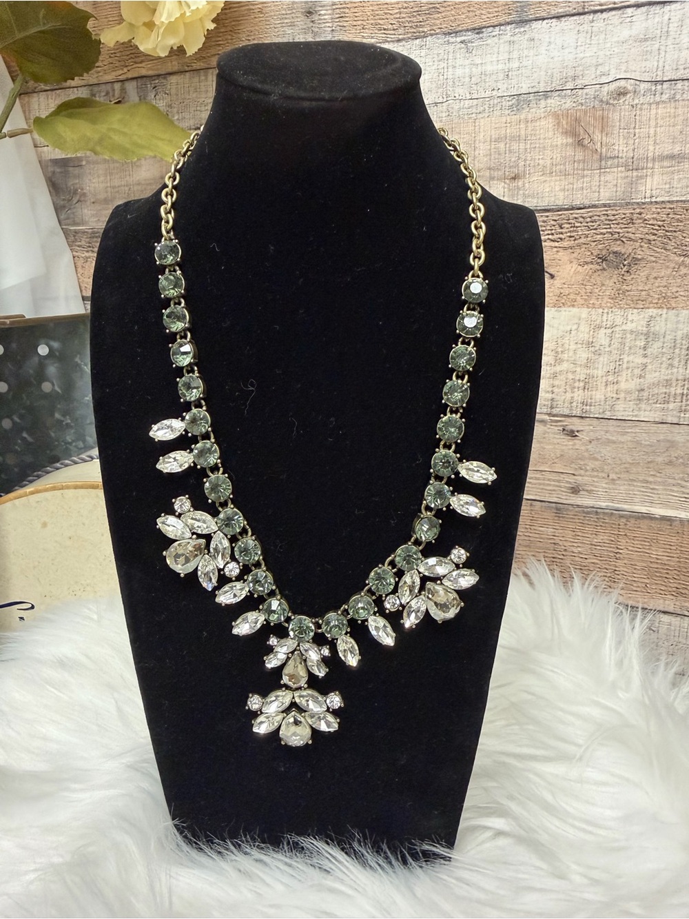 Banana Republic Silver & Emerald Rhinestone Gold Chain